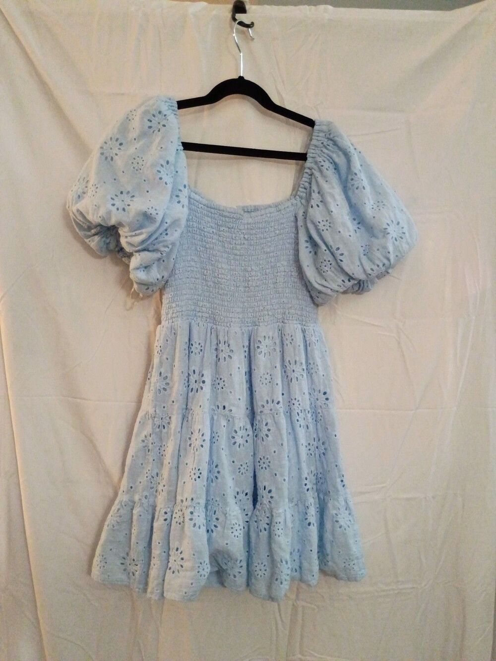 Princess Polly Light Blue Eyelet Puff Fairy Breezy Mini Dress